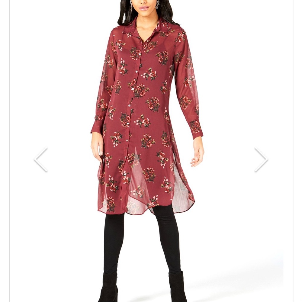 Printed button front floral tunic shirt